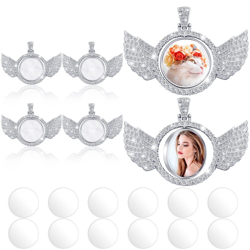 3999 18 Pcs Sublimation Rhinestone Trays Pendant Set, Wing Bezel Jewelry